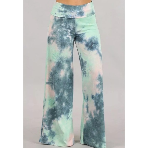 Teal Green Wide Leg Relaxed Palazzo Lounge Pants - Picture 2 of 6